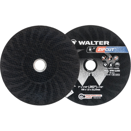 Zipcut Reinforced Cut-Off Wheel, 7" x 1/16", 7/8" Arbor, Type 1, Aluminum Oxide, 8600 RPM Cam Industrial