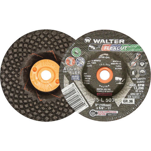 Flexcut Depressed Centre Grinding Wheels, 5", 36 Grit, Aluminum Oxide, 5/8"-11, 12200 RPM, Type 29 Cam Industrial