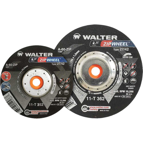 Meules &agrave; tronçonner renforc&eacute;es Zipcut vissables pour scies circulaires, 5" x 7/8", Arbre de 5/8"-11, Type 27, Oxyde d'aluminium, 12 200 Tr/min Cam Industrial