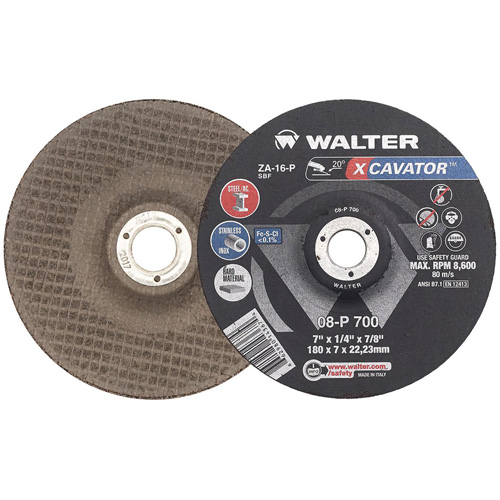 XCAVATOR Grinding Wheel, 7" x 1/4", 7/8" Arbor, Zirconium, Type 27 Cam Industrial