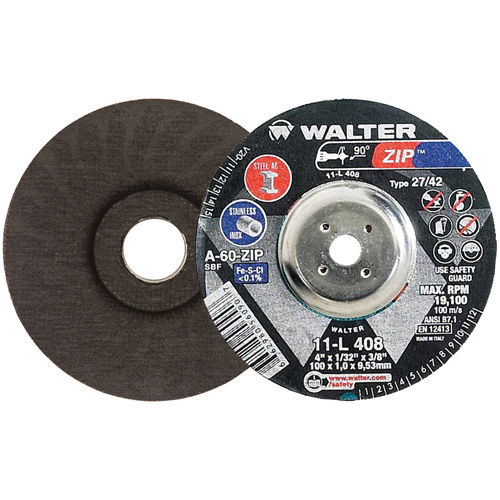 Zip Cutting and Grinding Wheel, 4" x 1/32", 3/8" Arbor, Type 27, 60 Grit, Aluminum Oxide Cam Industrial
