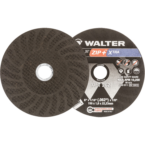 Zip+ Right Angle Grinder Reinforced Cut-Off Wheel, 6" x 1/16", 7/8" Arbor, Type 1, Aluminum Oxide, 10200 RPM Cam Industrial