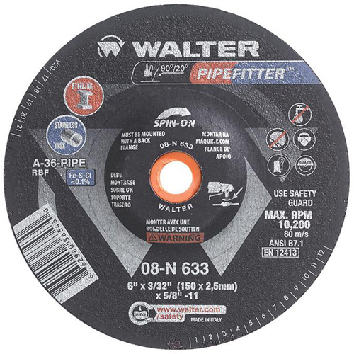 PIPEFITTER Grinding Wheel, 6" x 3/32", Aluminum Oxide, Type 27 Cam Industrial
