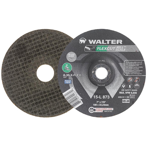 FLEXCUT MILL SCALE Grinding Wheel, 7", 36 Grit, Aluminum Oxide, 7/8", 8600 RPM, Type 29 Cam Industrial