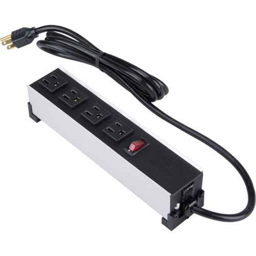 Indoor Brushed Aluminum Power Bar, 4 Outlet(s), 6' Cam Industrial