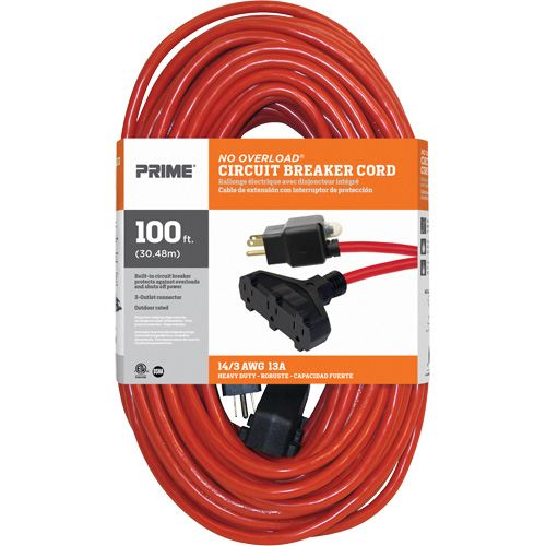 Cordon rallonge en vinyle, Ext&eacute;rieur, SJTW, AWG 14/3, 13 A, 3 prise(s), 100' Cam Industrial