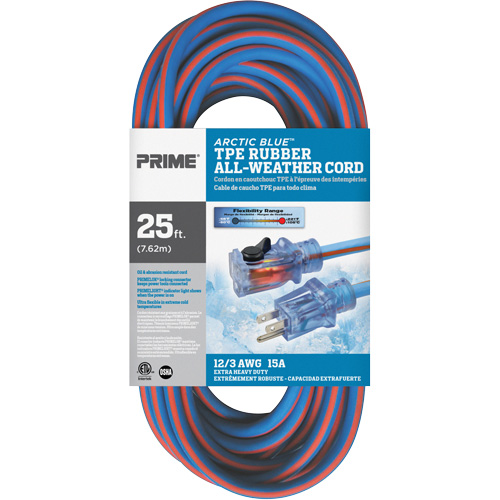 Cordon rallonge verrouillable toute saison en caoutchouc TPE Arctic Blue, Toutes saisons, SJEOW, AWG 12/3, 15 A, 25' Cam Industrial