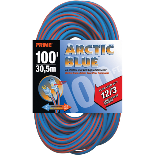 Cordon rallonge verrouillable toute saison en caoutchouc TPE Arctic Blue, Toutes saisons, SJEOW, AWG 12/3, 15 A, 100' Cam Industrial