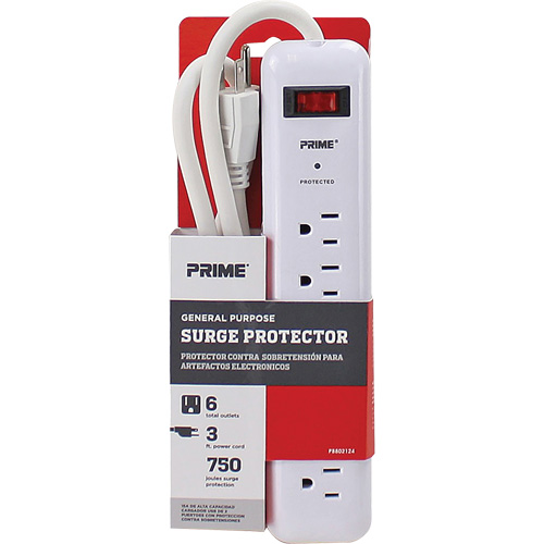 Protecteurs de surtension, 6 Prises, 750 J, 1875, Cordon 3' Cam Industrial