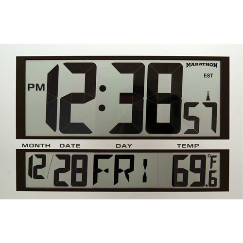 Jumbo Clock, Digital, Battery Operated, 16.5" W x 1.7" D x 11" H, Silver Cam Industrial