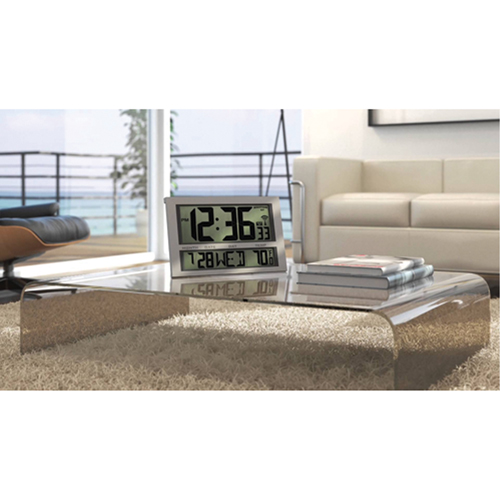 Jumbo Clock, Digital, Battery Operated, 16.5" W x 1.7" D x 11" H, Silver Cam Industrial
