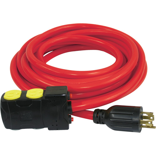 Generator Extension Cord with Resets, SJTW, 10 AWG, 20 A, 4 Outlet(s), 25' Cam Industrial