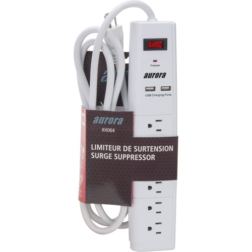 USB Charging Surge Protector, 6 Outlets, 1200 J, 1875 W, 6' Cord Cam Industrial