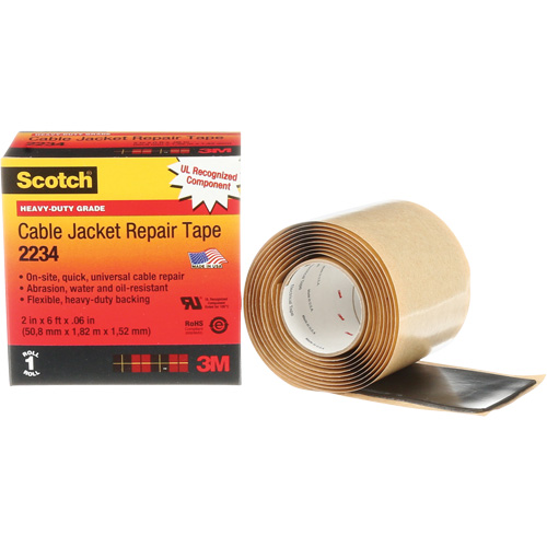 Scotch&reg; Cable Jacket Repair Tape, 51 mm (2") x 1.8 m (6'), Black, 60 mils Cam Industrial