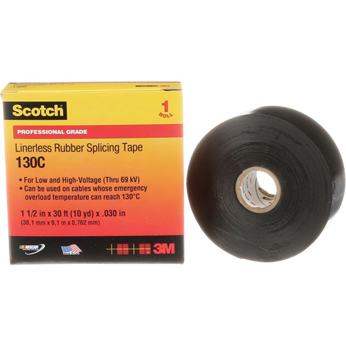 Scotch&reg; Linerless Rubber Splicing Tape, 38 mm (1-1/2") " W, 9 m (30') " L Cam Industrial