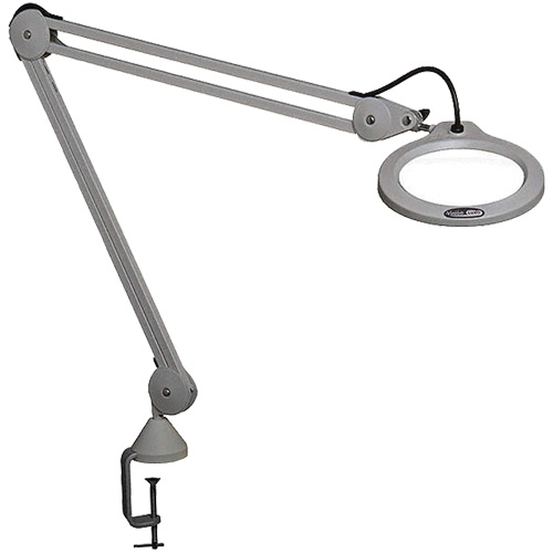 Lampe grossissante, Dioptrie 5, Ampoule DEL, Bras de 45", Pinces serre-joints, Gris Cam Industrial
