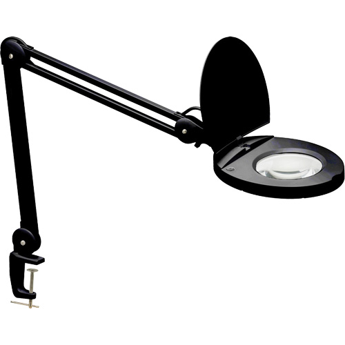Lampe loupe ajustable, Dioptrie 5, Ampoule DEL, Bras de 47", Pinces serre-joints, Noir Cam Industrial