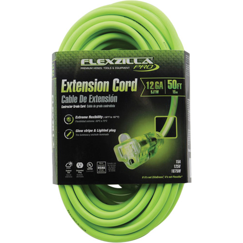 Flexzilla&reg; Pro Industrial Extension Cord, All-Weather, SJTW, 12/3 AWG, 15 A, 50' Cam Industrial