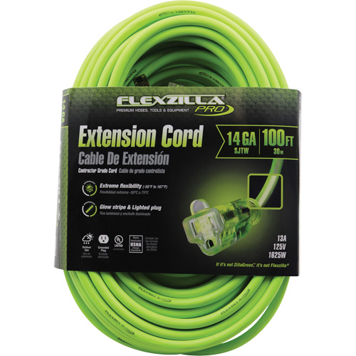 Flexzilla&reg; Pro Industrial Extension Cord, All-Weather, SJTW, 14/3 AWG, 15 A, 100' Cam Industrial
