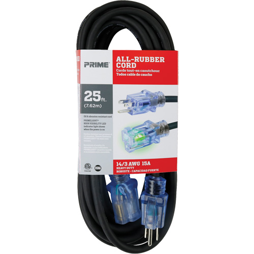 Cordon rallonge All-Rubber, Ext&eacute;rieur, SJOOW, AWG 14/3, 15 A, 25' Cam Industrial