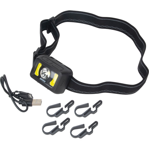 Headlamp, LED, 350 Lumens, 2 Hrs. Run Time, Rechargeable Batteries Cam Industrial