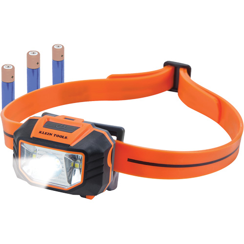 Headlamp with Silicone Hardhat Strap, LED, AAA Batteries, Plastic Cam Industrial