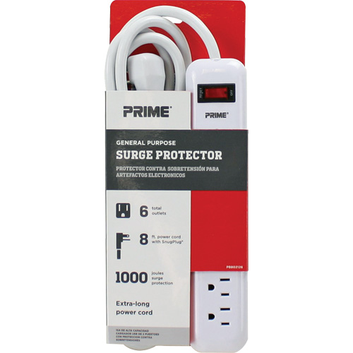 Protecteurs de surtension, 6 Prises, 1000 J, 1875 W, Cordon 8' Cam Industrial
