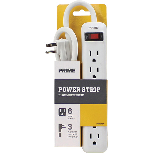 Power Strip, 6 Outlet(s), 3', 15 A, 1875 W, 125 V Cam Industrial