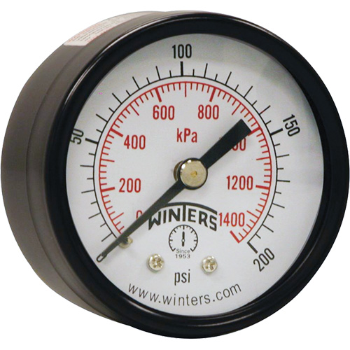 Economy Pressure Gauge, 2" , 0 - 200 psi, Back Mount, Analogue Cam Industrial