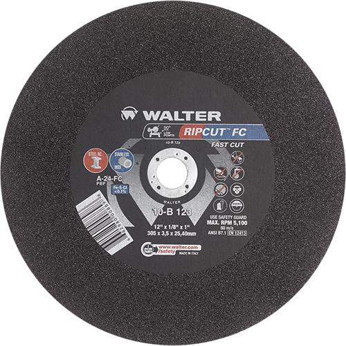 Ripcut Stainless Steel & Steel Cut-Off Wheel for Stationary Saws, 18" x 3/16", 1" Arbor, Type 1, Aluminum Oxide, 3400 RPM Cam Industrial