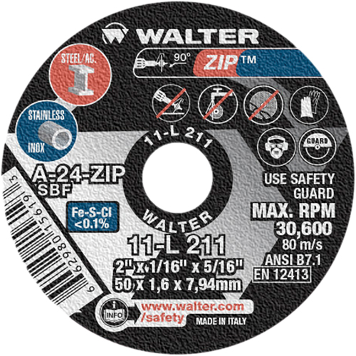 Zip Cut-Off Wheel, 2" x 1/16", 5/16" Arbor, Type 1, Aluminum Oxide, 5100 RPM Cam Industrial