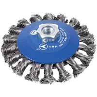 Knot Twisted Conical Bevel Brush, 5" Dia., 0.02" Fill, 5/8"-11NC Arbor Cam Industrial