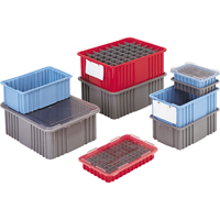 Divider Box&reg; Containers, Polyethylene, 10.8" W x 8.3" D x 2.5" H, Grey Cam Industrial