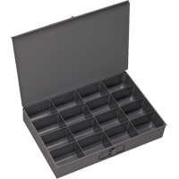 Compartment Scoop Boxes, Steel, 16 Slots, 13-3/8" W x 9-1/4" D x 2" H, Grey Cam Industrial