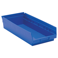 Shelf Bins, 8-3/8" W x 4" H x 17-7/8" D, Blue, 40 lbs. Capacity Cam Industrial