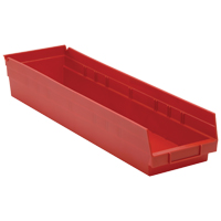 Bacs de rangement pour tablettes, 6-5/8" la x 4" H x 23-5/8" p, Rouge, Capacit&eacute; 50 lb Cam Industrial