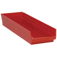 Bacs de rangement pour tablettes, 8-3/8" la x 4" H x 23-5/8" p, Rouge, Capacit&eacute; 50 lb Cam Industrial