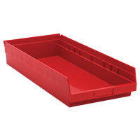 Bacs de rangement pour tablettes, 11-1/8" la x 4" H x 23-5/8" p, Rouge, Capacit&eacute; 50 lb Cam Industrial