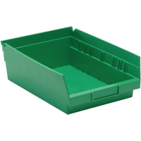 Shelf Bins, 8-3/8" W x 4" H x 11-5/8" D, Green, 30 lbs. Capacity Cam Industrial