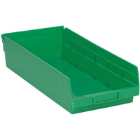 Shelf Bins, 8-1/8" W x 4" H x 17-7/8" D, Green, 40 lbs. Capacity Cam Industrial