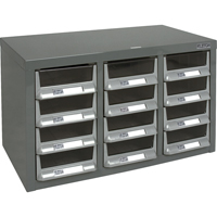KPC-100 Parts Cabinet, Galvanized Steel, 12 Drawers, 23" x 11-2/5" x 13-4/5", Grey Cam Industrial