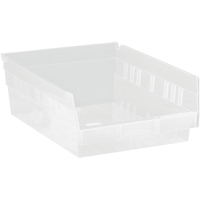 Shelf Bins, 8-3/8" W x 4" H x 11-5/8" D, Clear, 30 lbs. Capacity Cam Industrial