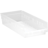 Shelf Bins, 8-3/8" W x 4" H x 17-7/8" D, Clear, 40 lbs. Capacity Cam Industrial