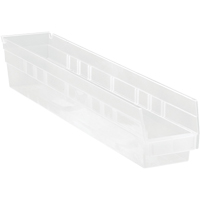 Bacs de rangement pour tablettes, 4-1/8" la x 4" H x 23-5/8" p, Transparent, Capacit&eacute; 50 lb Cam Industrial