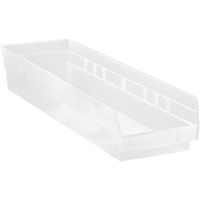 Bacs de rangement pour tablettes, 6-5/8" la x 4" H x 23-5/8" p, Transparent, Capacit&eacute; 50 lb Cam Industrial