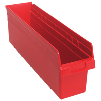 Store-Max Shelf Bins, 6-5/8" W x 8" H x 23-5/8" D, Red, 68 lbs. Capacity Cam Industrial