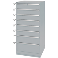 Armoires de rangement avec tiroirs, 8 tiroirs, 28-1/4" la x 28-1/2" p x 59-1/2" h, Gris Cam Industrial