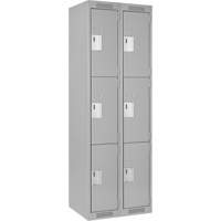 Clean Line Lockers, 3 -tier, Bank of 2, 24" x 18" x 72", Steel, Grey, Rivet (Assembled) Cam Industrial