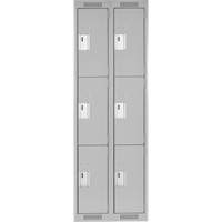 Clean Line Lockers, 3 -tier, Bank of 2, 24" x 18" x 72", Steel, Grey, Rivet (Assembled) Cam Industrial