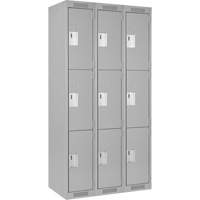 Clean Line Lockers, 3 -tier, Bank of 3, 36" x 18" x 72", Steel, Grey, Rivet (Assembled) Cam Industrial